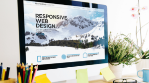 Pantalla con mensaje de diseño web responsive, enfocado en la compatibilidad de sitios en móviles, tablets y ordenadores