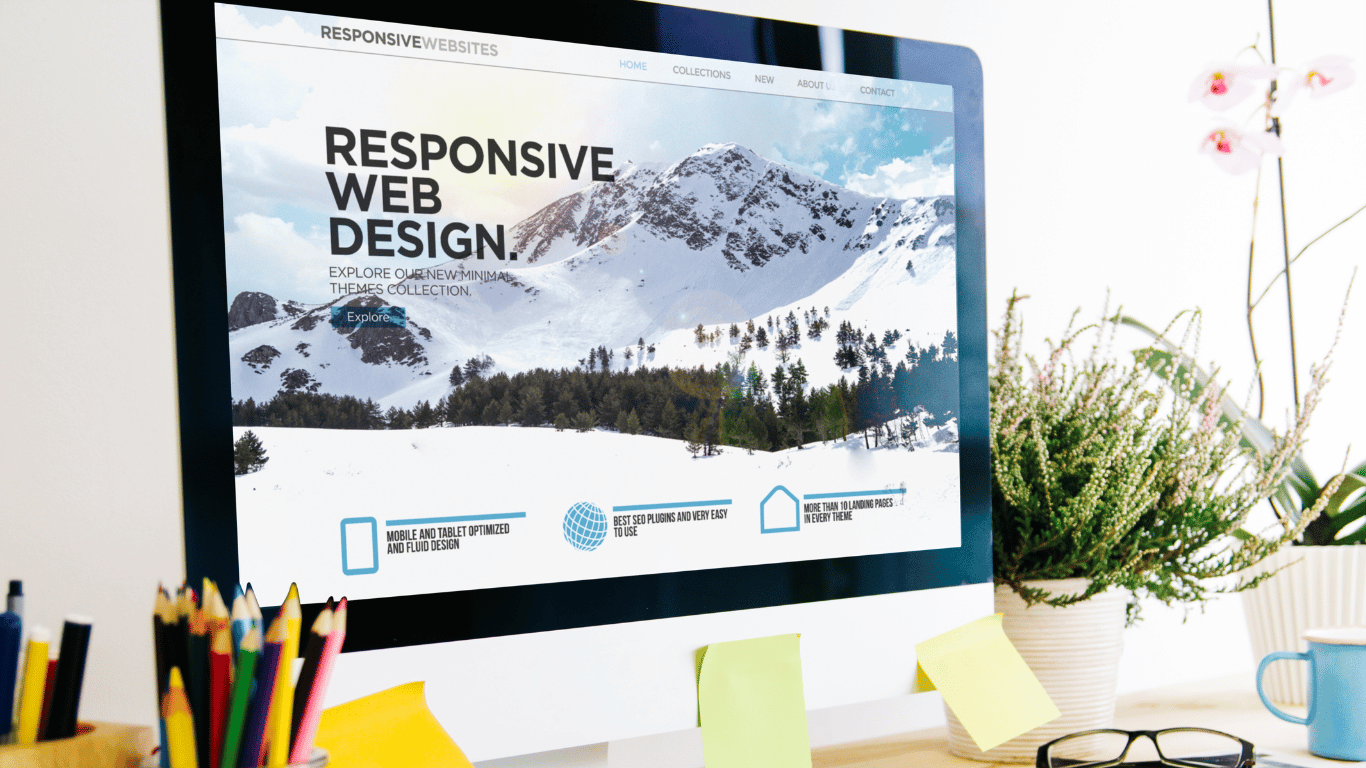 Pantalla con mensaje de diseño web responsive, enfocado en la compatibilidad de sitios en móviles, tablets y ordenadores