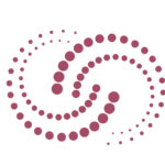 Logo abstracto en espiral con puntos en color burdeos